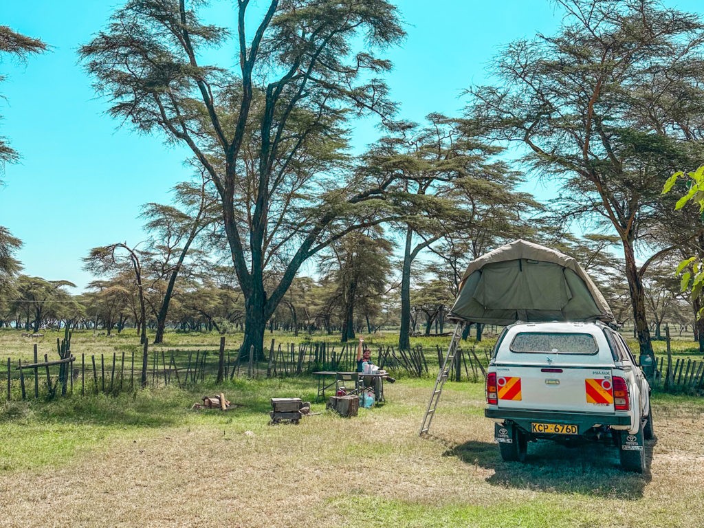 Finding suitable campsites while camping with a 4x4 with rooftop tent in Kenya, Africa and going on a safari experience.