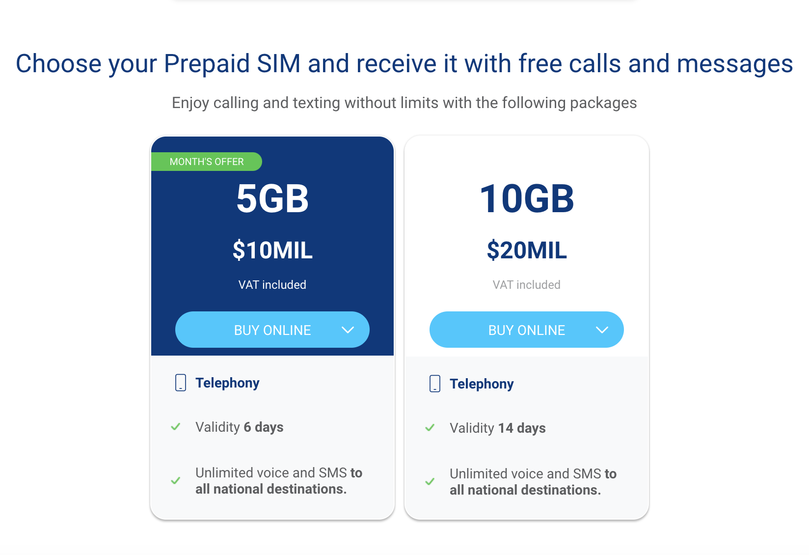Colombia SIM Card - Tigo Prepago (Prepaid) Packages