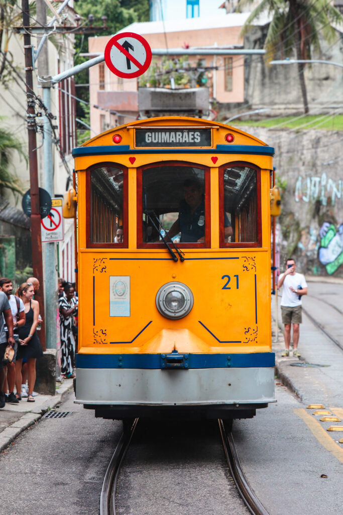 Things to do in Rio: Yellow tram in Santa Marta