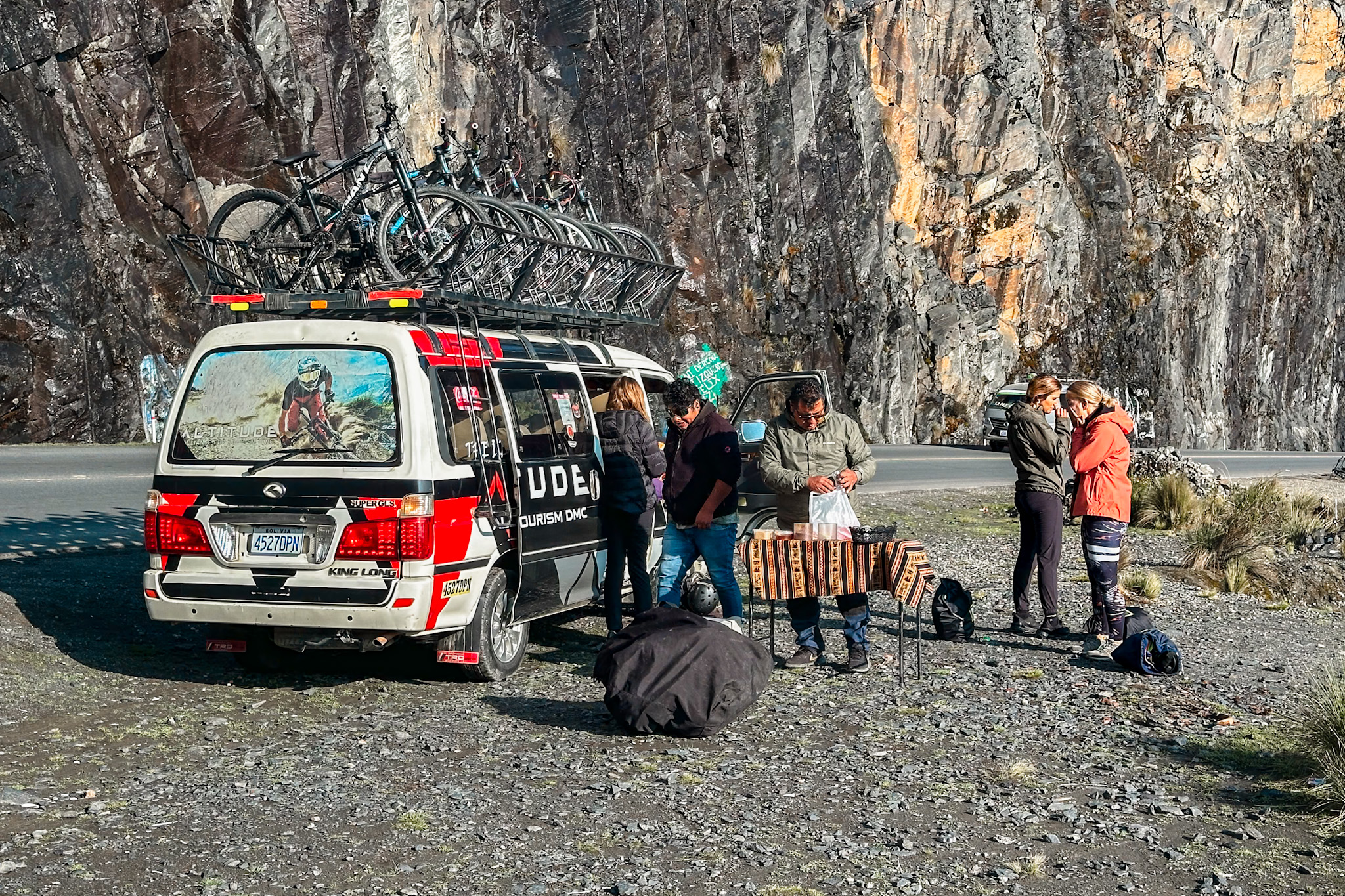 Biking Death Road in Bolivia: Bikers preparing to embark their journey down the Death Road