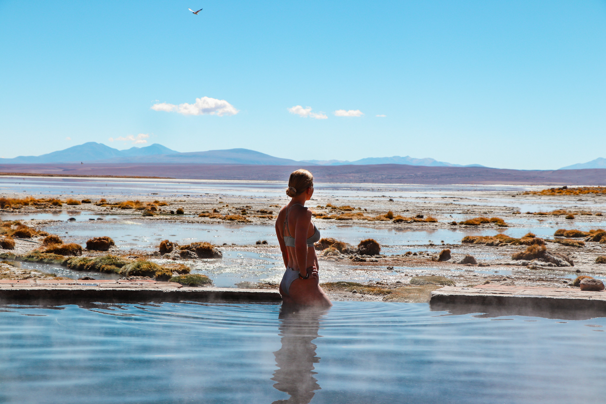 Uyuni Travel Guide: Relaxing in the hot springs Termales de Polques with amazing views over the stunning landscape